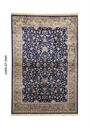 Navy Blue & Gold Persian Silk Carpet