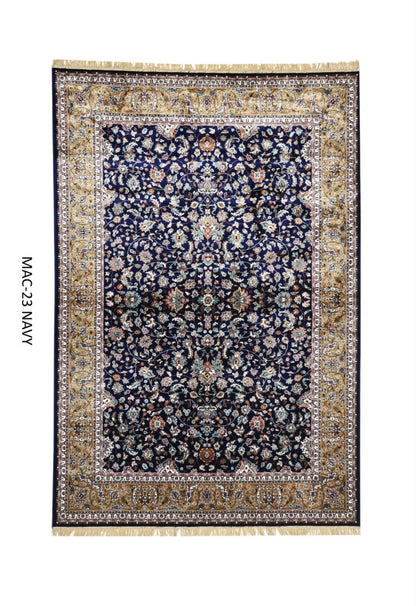 Navy Blue & Gold Persian Silk Carpet