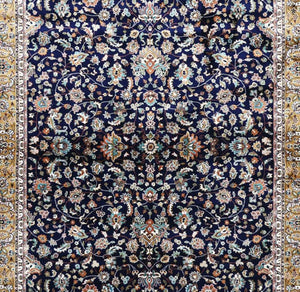 Navy Blue & Gold Persian Silk Carpet